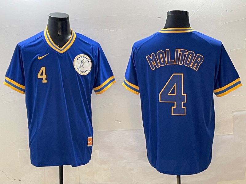 Men Milwaukee Brewers #4 Molitor Blue Throwback Game 2025 Nike MLB Jersey style 2